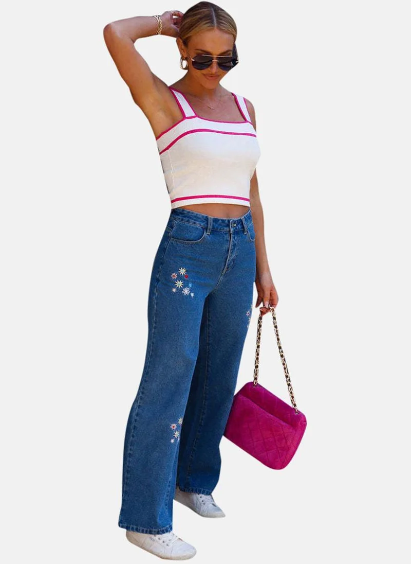 يونيكي Blue Wide Leg Clean Look High-Rise Jeans