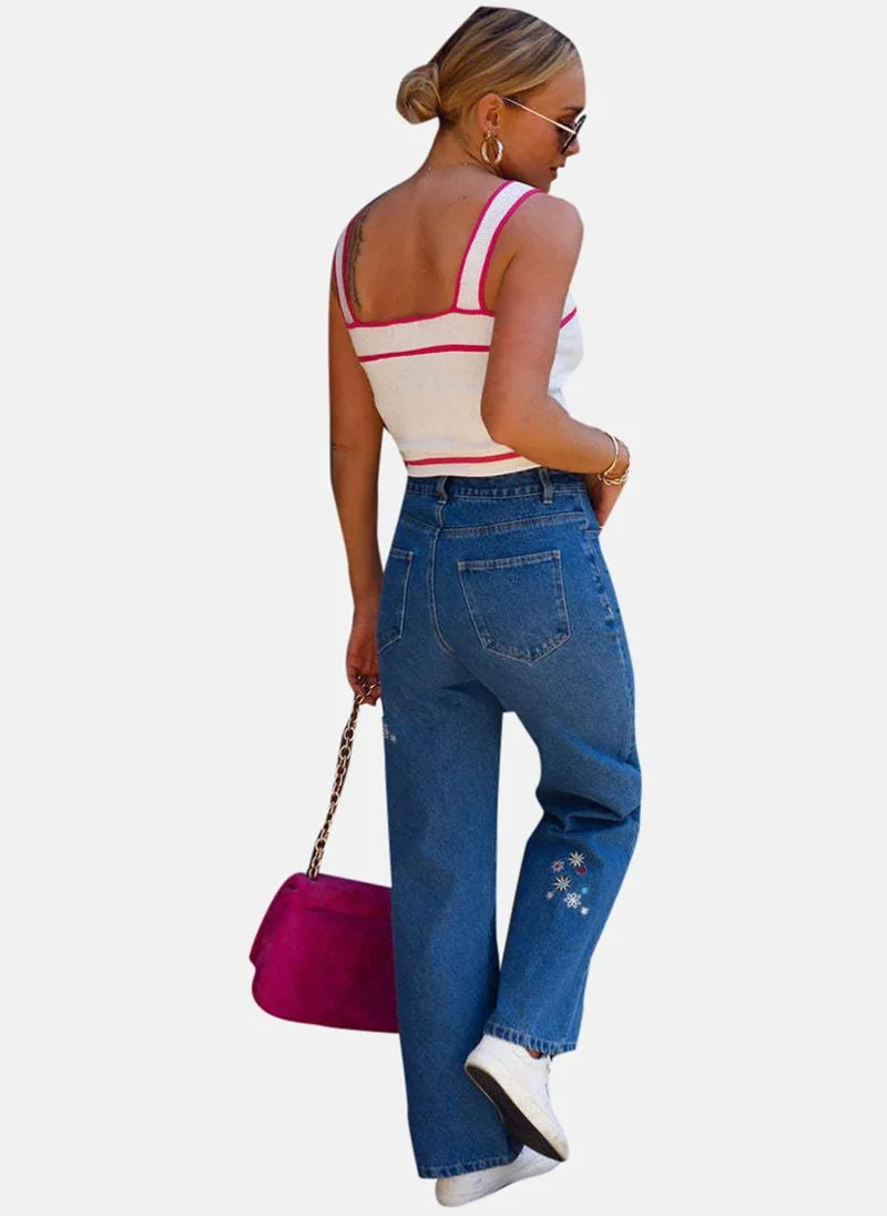 يونيكي Blue Wide Leg Clean Look High-Rise Jeans