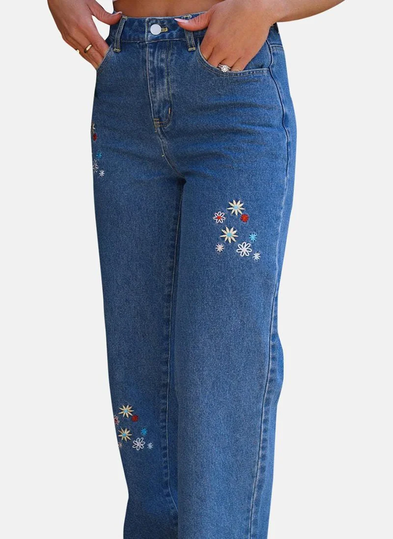 يونيكي Blue Wide Leg Clean Look High-Rise Jeans