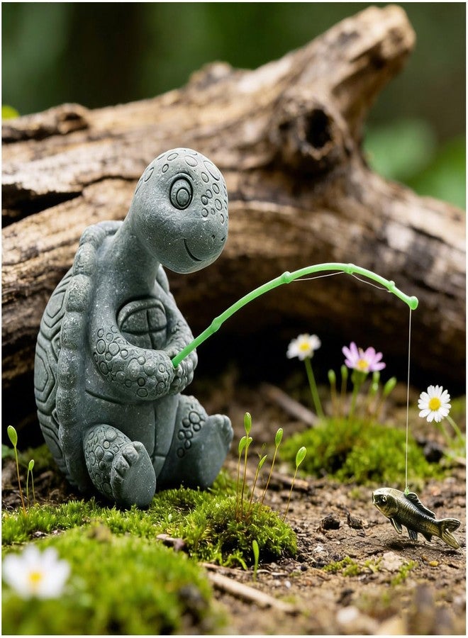 livelyfish Aquarium Fishing Turtle Statue Sandstone Little Fishing Figurines for Fairy Garden Aquarium Pond Bonsai Fish Tank Accessories Decor (F) - Image 1