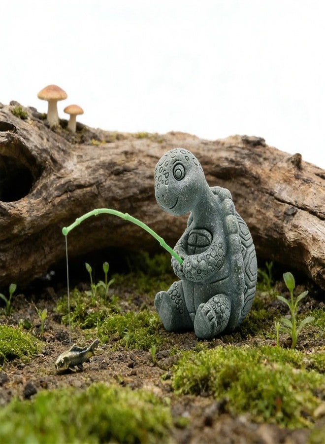 livelyfish Aquarium Fishing Turtle Statue Sandstone Little Fishing Figurines for Fairy Garden Aquarium Pond Bonsai Fish Tank Accessories Decor (F) - Image 4