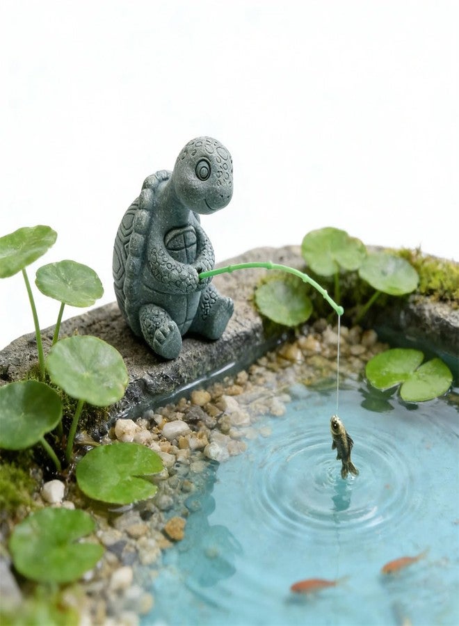 livelyfish Aquarium Fishing Turtle Statue Sandstone Little Fishing Figurines for Fairy Garden Aquarium Pond Bonsai Fish Tank Accessories Decor (F) - Image 3