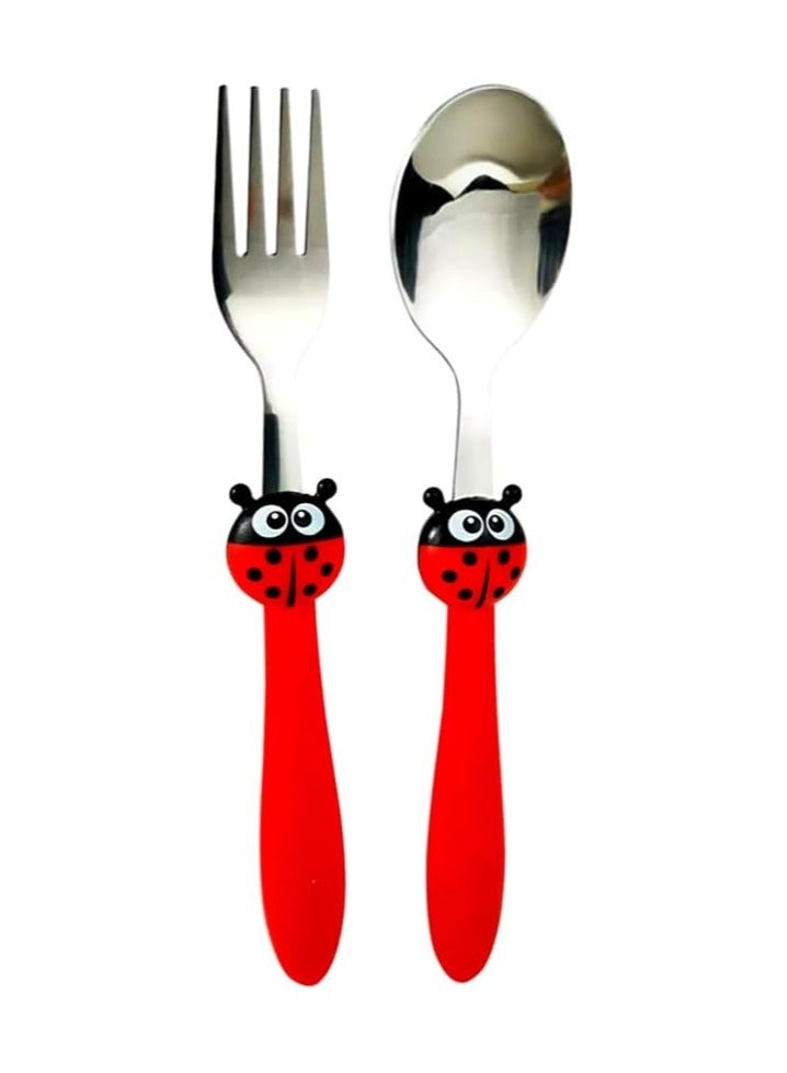 BrainGiggles BrainGiggles Kids Cutlery Set, Lightweight Stainless Steel Spoon and Fork Flatware for Children with Rounded Edges, BPA-free Fun Animal Handles with Non-Slip Grip, Toddler Children Tableware (Red) - Image 1