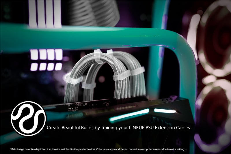 LINKUP لينك أب - كابل تمديد PSU بطول 30 سم مع غلاف مخصص لجهاز الكمبيوتر GPU مضفر مع مجموعة مشط | 1 × 24 P (20+4) | 2 × 8 P (4+4) CPU | 2 × 8 P (6+2) مجموعة GPU | 300 مم - أبيض - Image 4