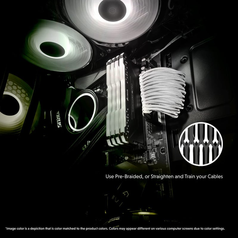 LINKUP لينك أب - كابل تمديد PSU بطول 30 سم مع غلاف مخصص لجهاز الكمبيوتر GPU مضفر مع مجموعة مشط | 1 × 24 P (20+4) | 2 × 8 P (4+4) CPU | 2 × 8 P (6+2) مجموعة GPU | 300 مم - أبيض - Image 3