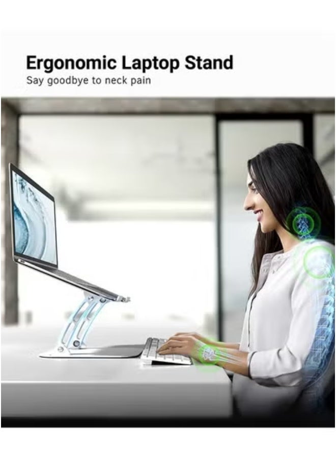 تايجر Adjustable Height Ergonomic Aluminum Laptop Stand – Silver | Portable Laptop Riser for 10 to 15.6-Inch Laptops | Lightweight Foldable Design with Anti-Slip Pads | Improves Posture & Comfort | Sturdy Aluminum Alloy Build for Home, Office & Travel - Image 2