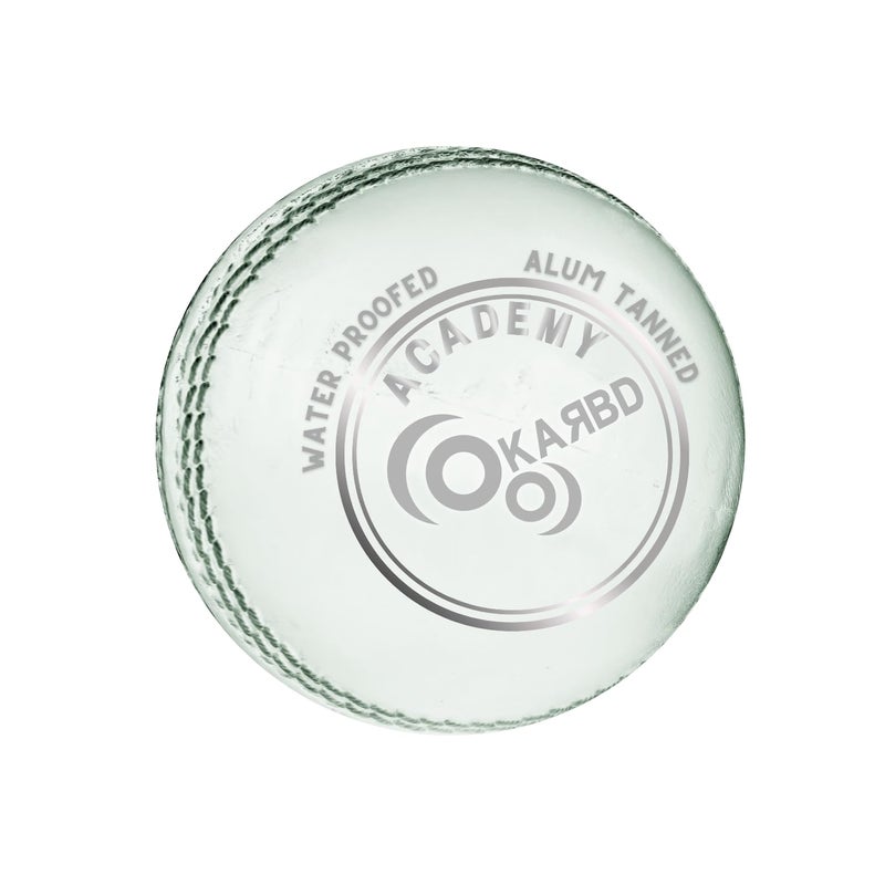 KARBD Cricket Ball Leather 4 Piece Professional Hand Stitching Seam Waterproof Coating Hard Season Ball for Practice and Tournament Club Matches (30 to 40 Overs, Academy White) - Image 1