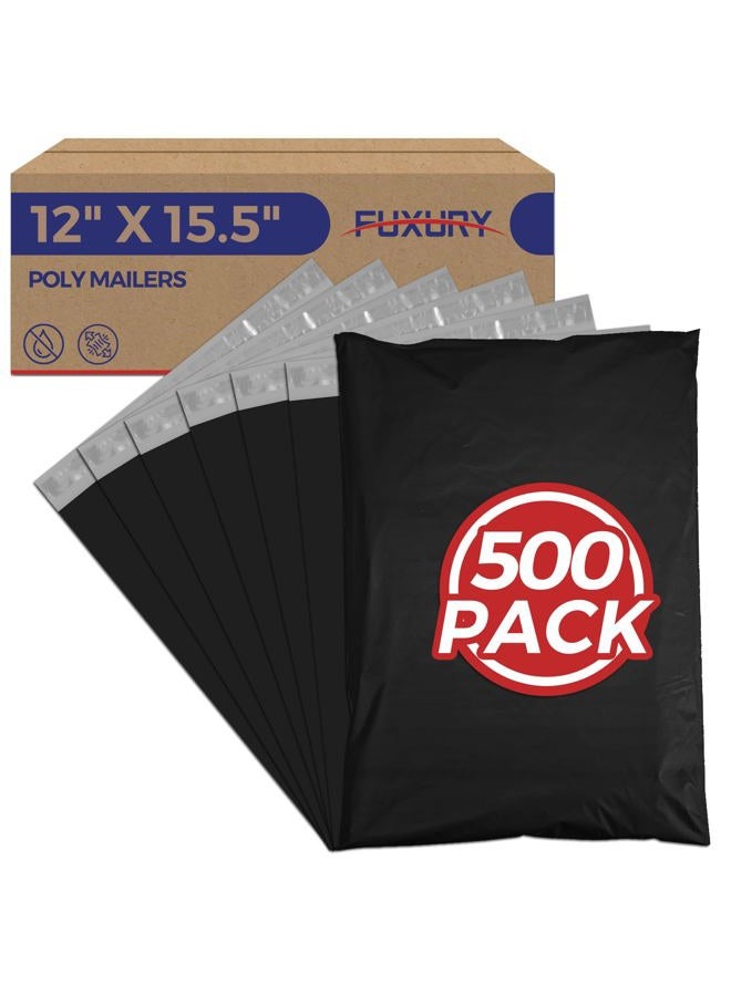 Fuxury 500 Pcs 12x15.5" Poly Mailers Bulk,Black Shipping Bags for Clothing,Strong Adhesive Sealing, Waterproof, Tear-resistant Postal Mailing Poly Bags for Books,Accessories,Small Business - Image 1