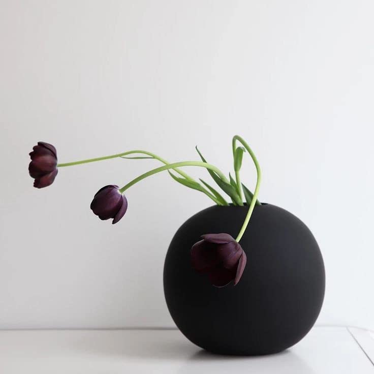 Purezento Cooee Beautiful Ceramic Decorative Vases with Unique Quality for Home Decor, Center Table, Flowers Pot,Bedroom Side Corners,Living Room Decoration,and Party Centerpieces (Black) - Image 1