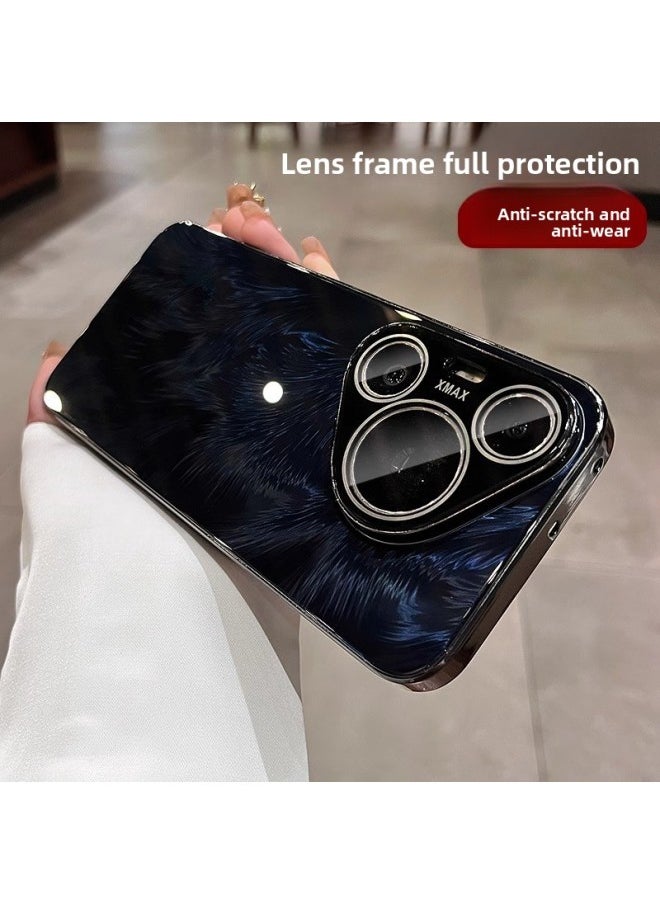Aurora Feather Yarn For HuaweiPura70 Phone Case Drop-resistant Mte60pro All-inclusive Glory Magic7 Protective Case-Color:[pearl White] Comes With Lens Film☆Feather Glass Back Shell-Applicable Models:Honor Magic7pro