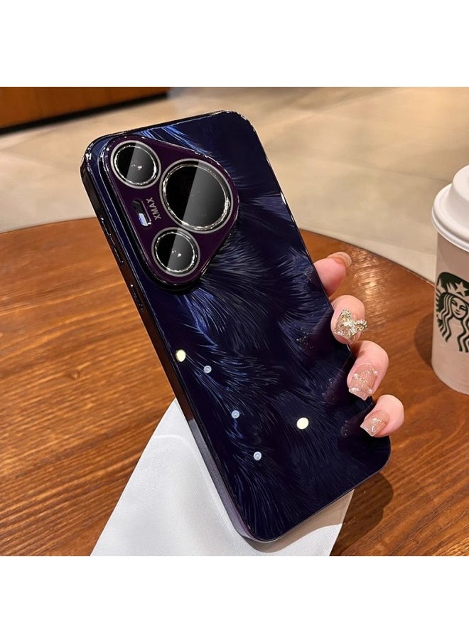 Aurora Feather Yarn For HuaweiPura70 Phone Case Drop-resistant Mte60pro All-inclusive Glory Magic7 Protective Case-Color:[pearl White] Comes With Lens Film☆Feather Glass Back Shell-Applicable Models:Honor Magic7pro