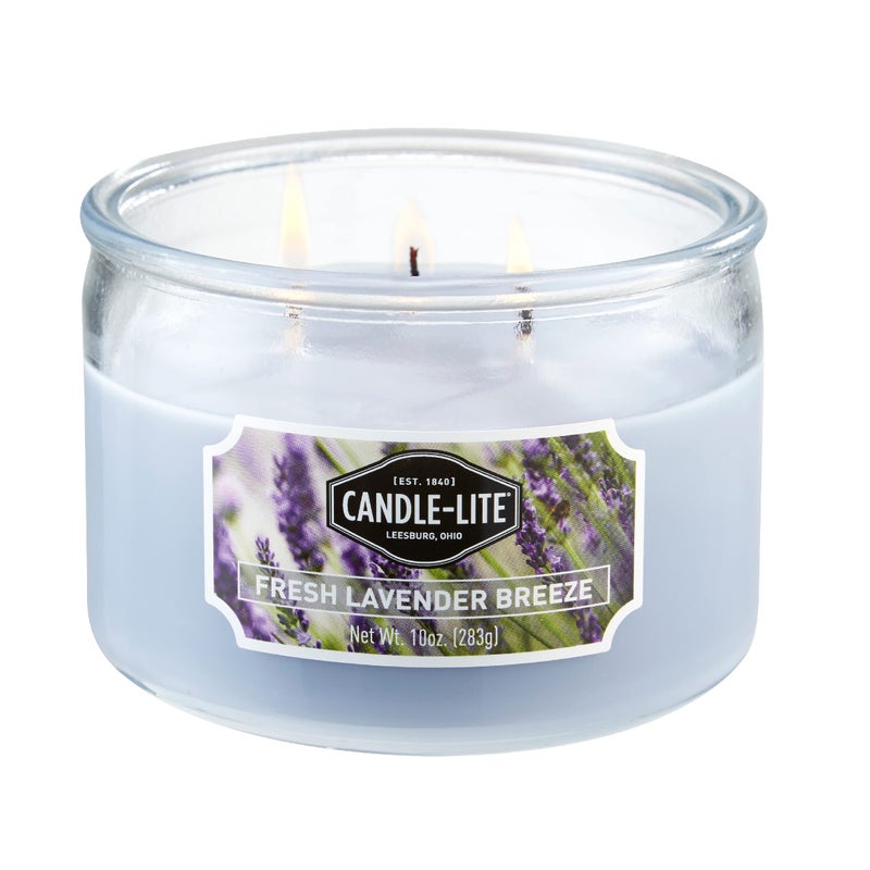 CANDLELITE Scented Fresh Lavender Breeze Fragrance One 10oz 3Wick Aromatherapy Candle with 2040 Hours of Burn Time Light Purple Color 10 oz