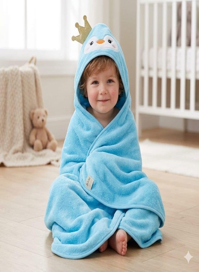 Butterthief Hooded Baby Wrapper Cum Baby Bath Towel – Super Soft Fur Newborn Baby Blanket, Infant Swaddle Wrap & Kids Hooded Towel for Baby Boys & Girls (0–3 Years) | Blue Penguin Design - Image 1