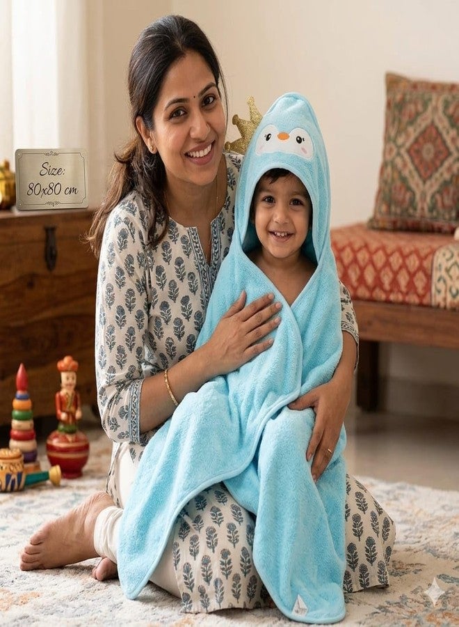 Butterthief Hooded Baby Wrapper Cum Baby Bath Towel – Super Soft Fur Newborn Baby Blanket, Infant Swaddle Wrap & Kids Hooded Towel for Baby Boys & Girls (0–3 Years) | Blue Penguin Design - Image 2