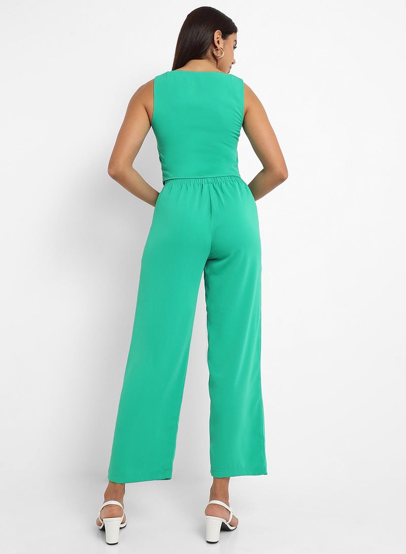 PINACOLADA Women's Aqua Green Vest Co-Ord Set For Casual Wear | V Neck | Sleeveless | Button Closure | Co-Ords Designed With Comfort Fit For Woman & Girls - Image 3