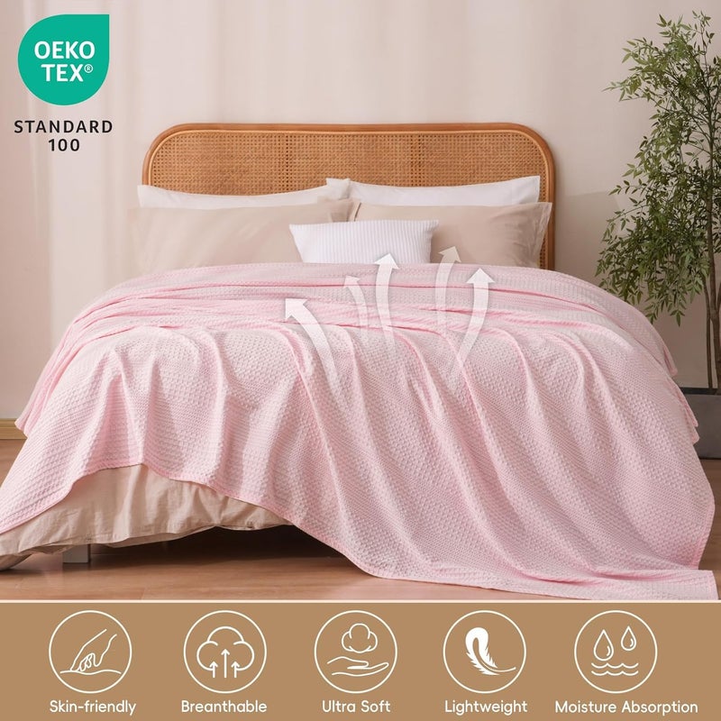 David's Home Home Cozy Waffle Weave Throw Blanket, Ultra Soft Breathable Lightweight Skin-Friendly Throw for Summer, Elegant Room Decor for Couch Bed Sofa Car Travel, Pink - Image 2