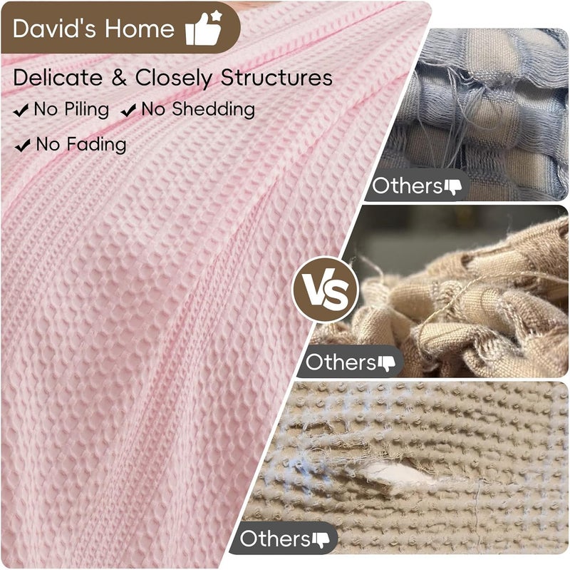 David's Home Home Cozy Waffle Weave Throw Blanket, Ultra Soft Breathable Lightweight Skin-Friendly Throw for Summer, Elegant Room Decor for Couch Bed Sofa Car Travel, Pink - Image 3
