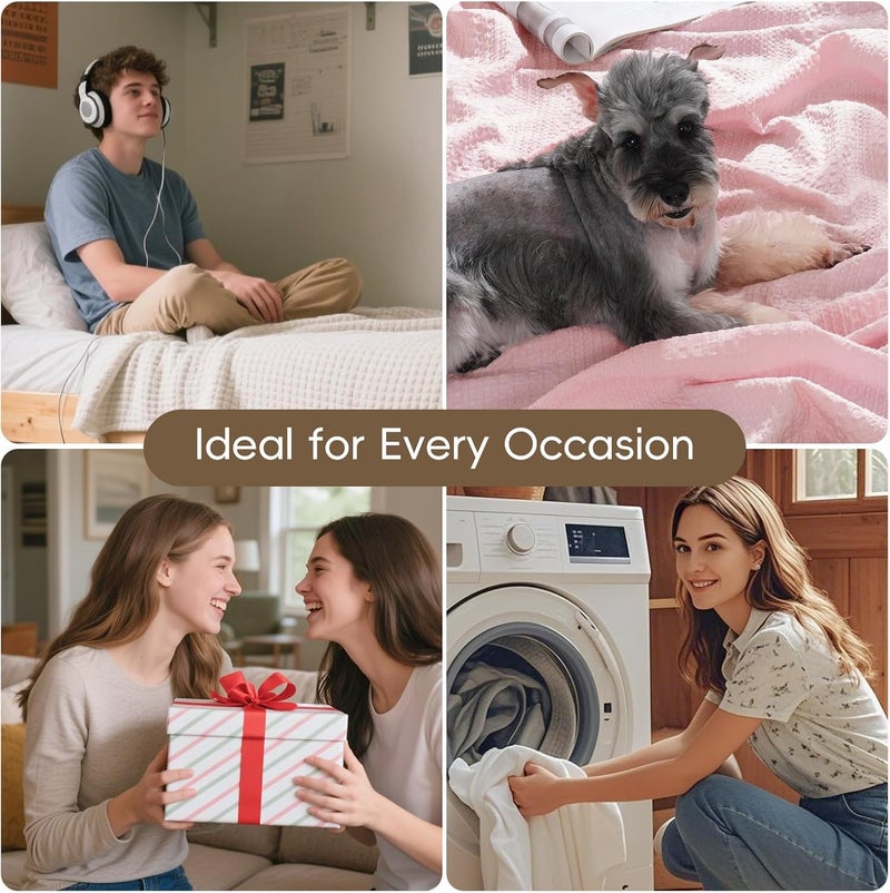 David's Home Home Cozy Waffle Weave Throw Blanket, Ultra Soft Breathable Lightweight Skin-Friendly Throw for Summer, Elegant Room Decor for Couch Bed Sofa Car Travel, Pink - Image 5