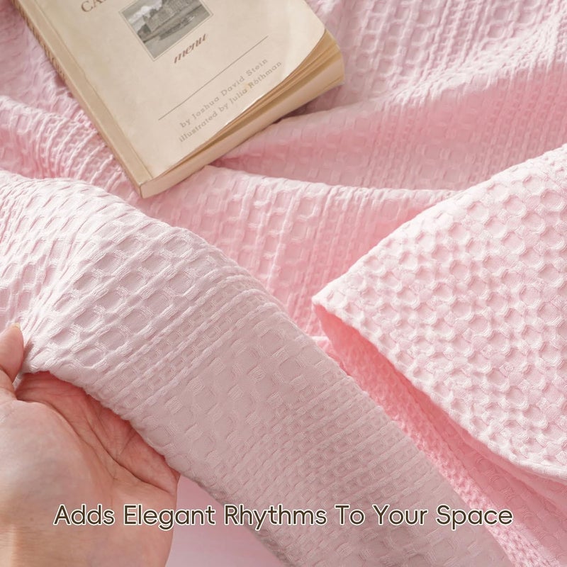 David's Home Home Cozy Waffle Weave Throw Blanket, Ultra Soft Breathable Lightweight Skin-Friendly Throw for Summer, Elegant Room Decor for Couch Bed Sofa Car Travel, Pink - Image 4