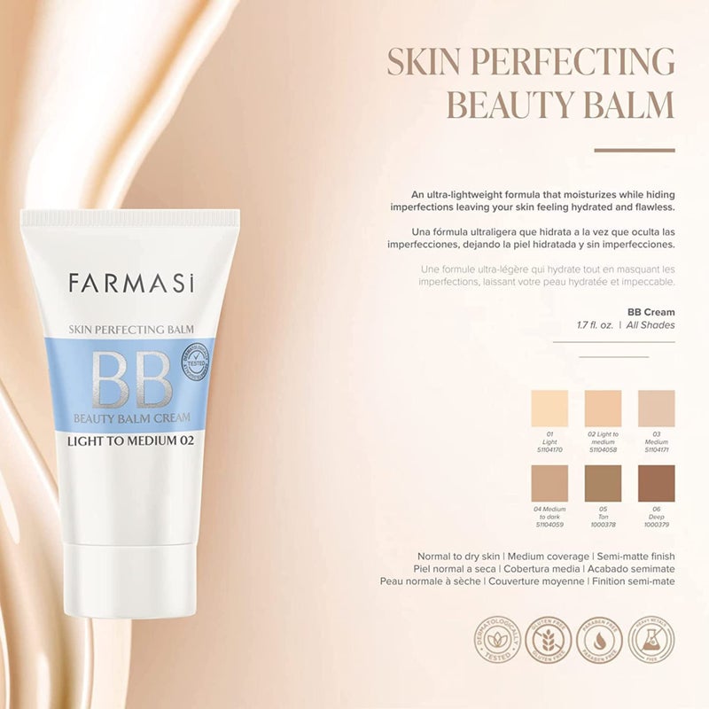 FARMASi Make Up BB Cream Beauty Balm, Full-Coverage Foundation, Concealer, Moisturizer BB Cream for All Skin Types, 1.7 fl. oz. / 50 ml (Light to medium) - Image 5