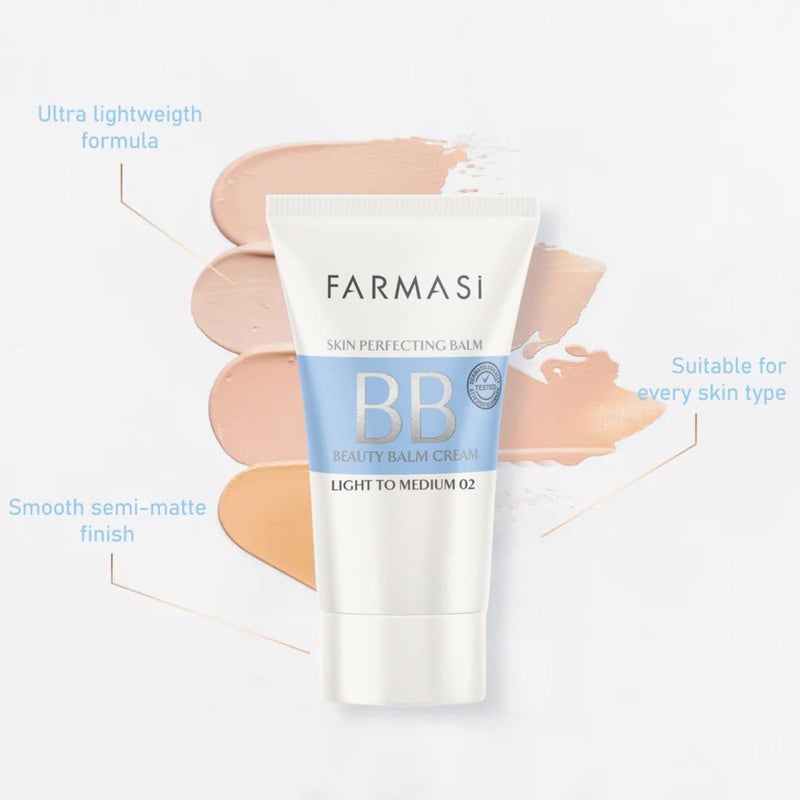FARMASi Make Up BB Cream Beauty Balm, Full-Coverage Foundation, Concealer, Moisturizer BB Cream for All Skin Types, 1.7 fl. oz. / 50 ml (Light to medium) - Image 2