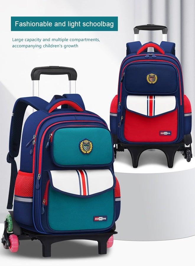 حقيبة الظهر المتدحرجة للأطفال اللون الصلب عربة الكتب أكياس المدرسة الابتدائية طلاب المدرسة - Image 2