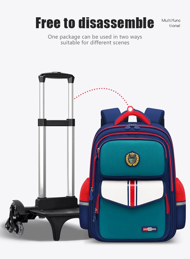 حقيبة الظهر المتدحرجة للأطفال اللون الصلب عربة الكتب أكياس المدرسة الابتدائية طلاب المدرسة - Image 4