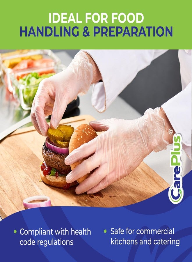CARE PLUS Vinyl Gloves Clear Medium Size 100 Count | Heavy Duty, Non-Sterile, Powder-Free, Latex-Free Rubber | Food Prep, Kitchen & Cleaning Gloves, Ideal for Professional Use - Image 5