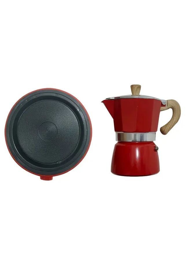 مجموعة لوح كهربائي أحمر متعدد الوظائف مع قدرة الموكا وإبريق الصب - Image 1