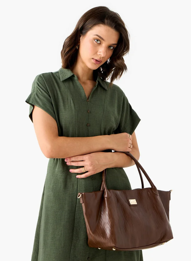 Flora Bella By Shoexpress Textured Tote Bag with Double Handle and Detachable Shoulder Strap