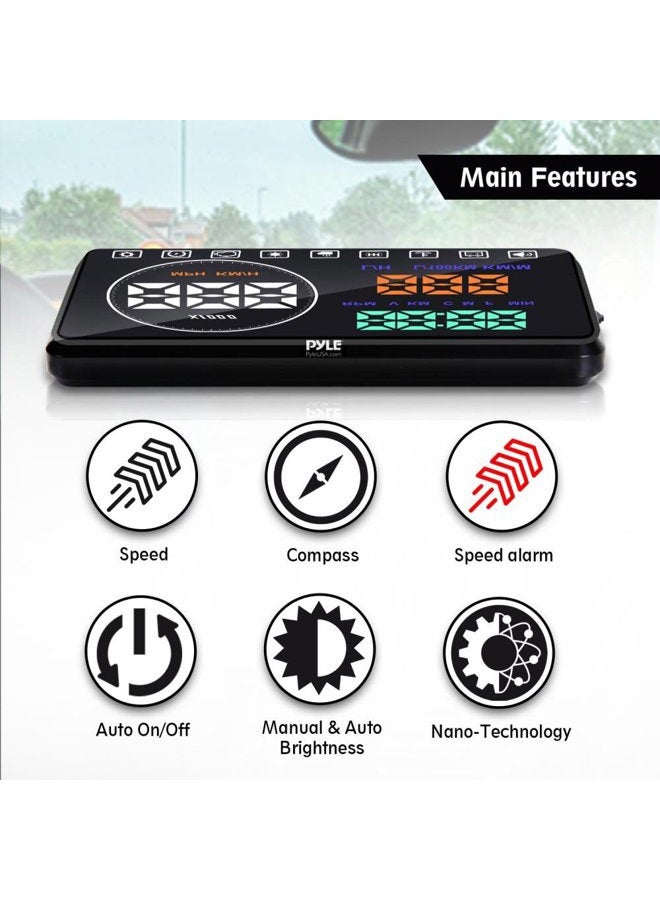Pyle Universal 5.5'' Car HUD Head-Up Display Windshield Screen Projector Vehicle Speed & Diagnostic Monitor System Plug & Play OBD2/EUOBD Water Temp, Voltage, Fuel Indications & More (PHUD18OBD) - Image 5