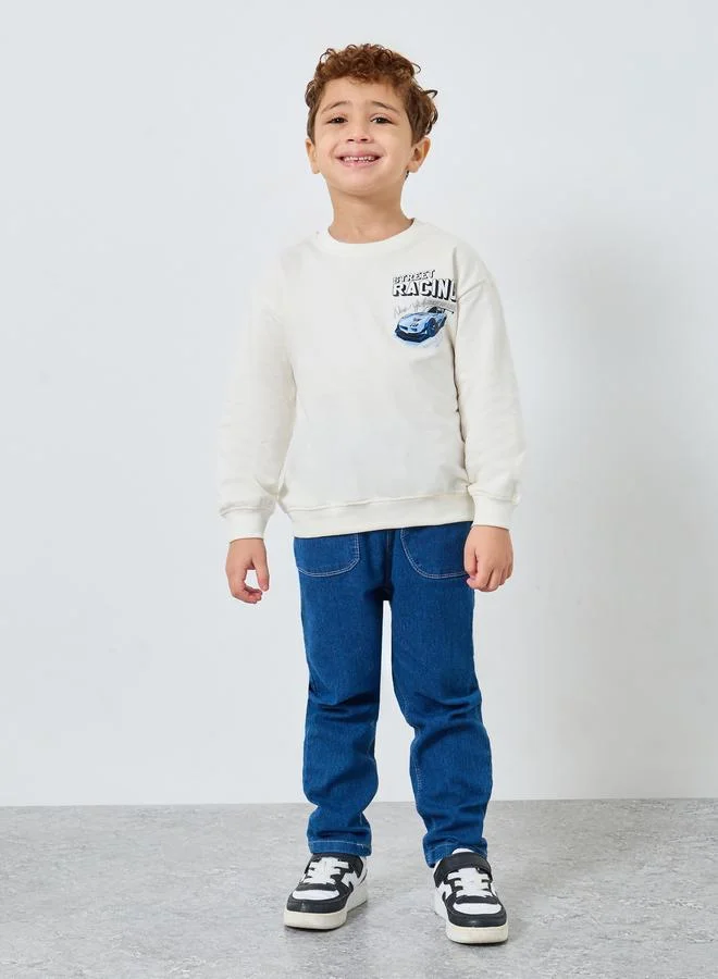 Styli Styli Boys Off White Racing Graphic Sweatshirt