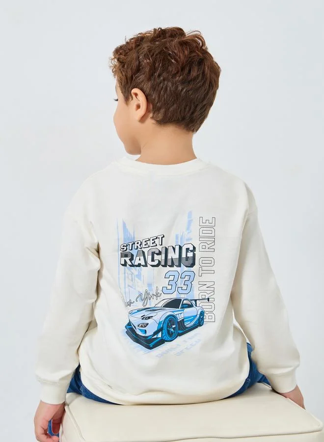 Styli Styli Boys Off White Racing Graphic Sweatshirt