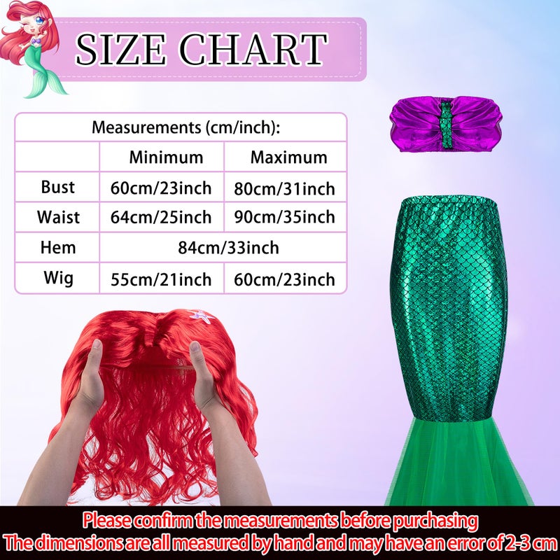 Wehhbtye 7 Pcs Halloween Mermaid Costume for Women Adult, Mermaid Tube Top Skirt Costume with Curly Wig and Sequin Purse, Shell Necklace Bracelet Waist Chain for Halloween Cosplay Dress Up Theme Party - Image 2