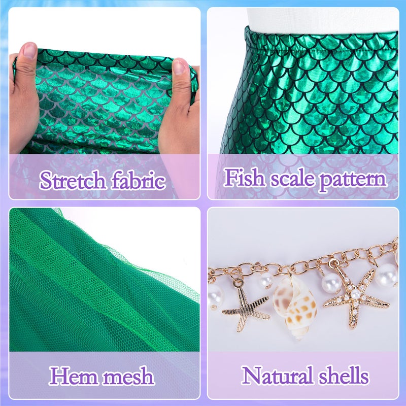 Wehhbtye 7 Pcs Halloween Mermaid Costume for Women Adult, Mermaid Tube Top Skirt Costume with Curly Wig and Sequin Purse, Shell Necklace Bracelet Waist Chain for Halloween Cosplay Dress Up Theme Party - Image 4