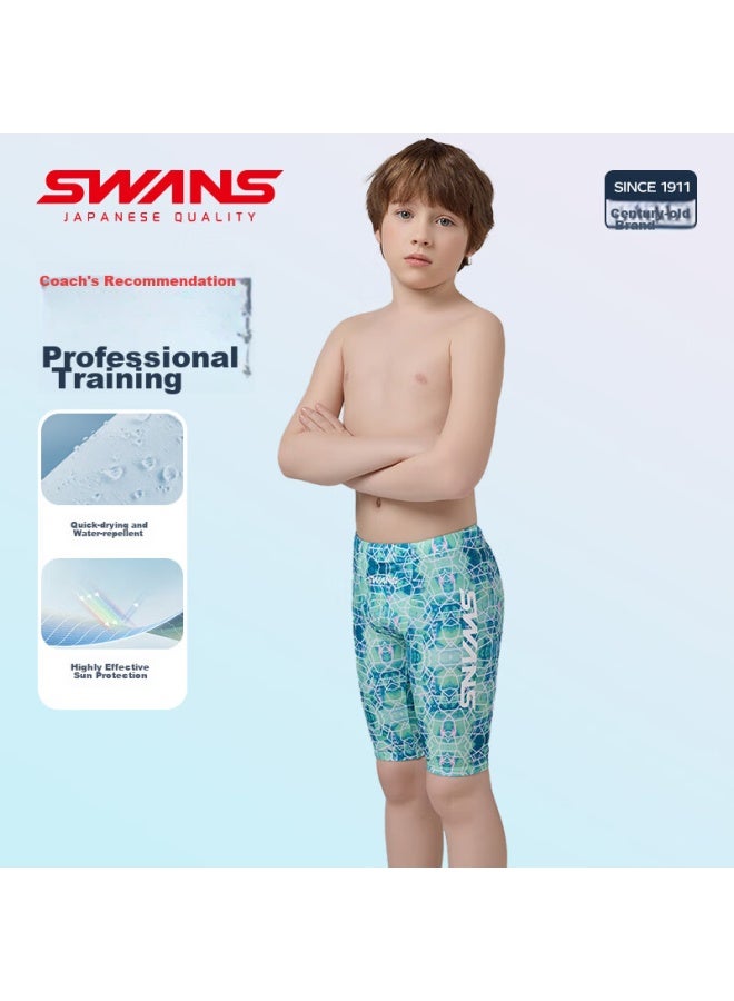 Speed Vision Swans Swimming Trunks For Boys, Professional Knee-length Training Swim Shorts, Sun Protection, Quick-drying, For Older Children, Swimming 273, Glossy Green, Size 140 - Image 1