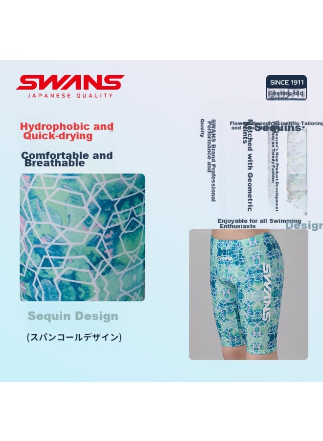 Speed Vision Swans Swimming Trunks For Boys, Professional Knee-length Training Swim Shorts, Sun Protection, Quick-drying, For Older Children, Swimming 273, Glossy Green, Size 140 - Image 4