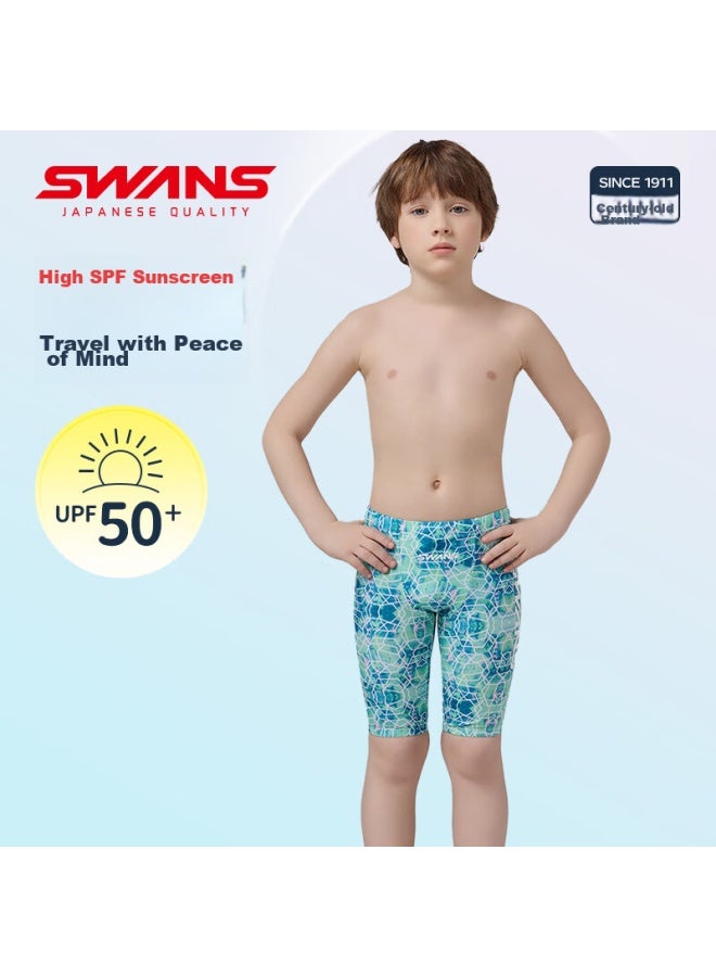 Speed Vision Swans Swimming Trunks For Boys, Professional Knee-length Training Swim Shorts, Sun Protection, Quick-drying, For Older Children, Swimming 273, Glossy Green, Size 140 - Image 2