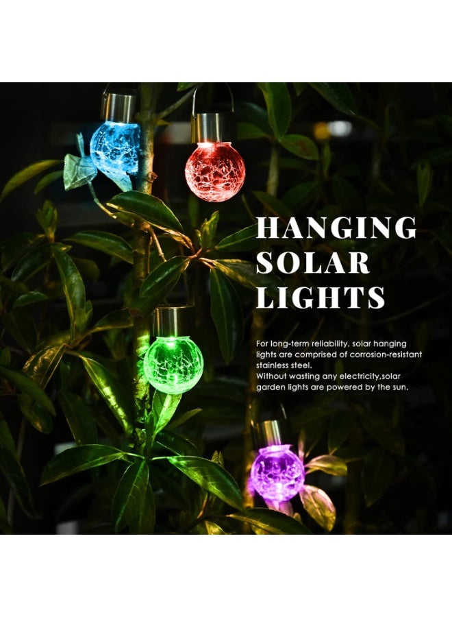 Solar Hanging Lanterns, Color Changing Cracked Glass Outdoor Lights, 4 Pcs - Image 3
