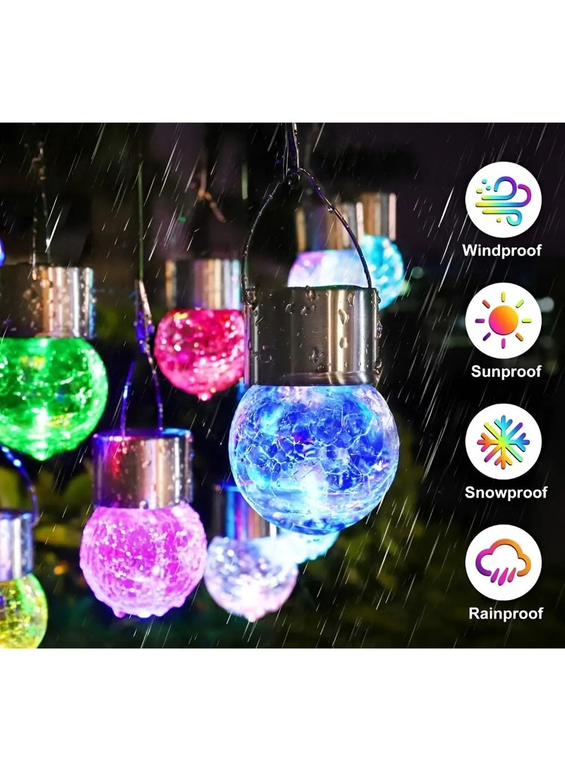 Solar Hanging Lanterns, Color Changing Cracked Glass Outdoor Lights, 4 Pcs - Image 1