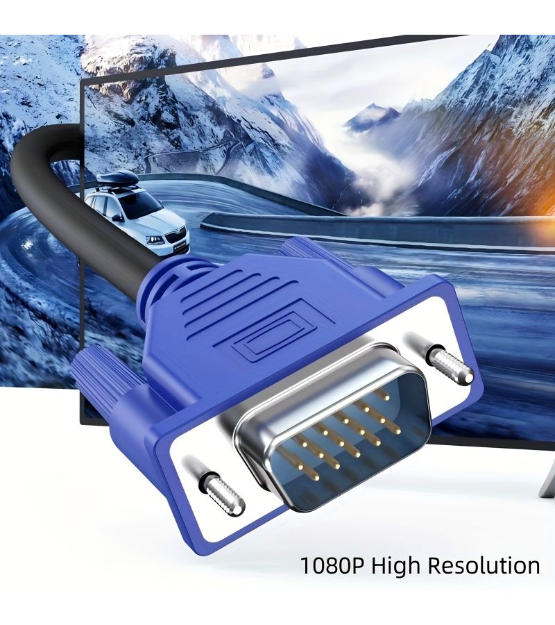 1080P VGA Cable 59.06inch 3+5Pin Durable Flat Design for PC TV Projector Gaming - Image 1