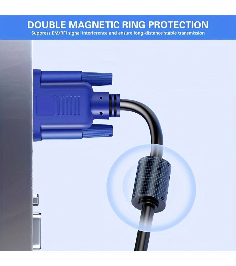 1080P VGA Cable 59.06inch 3+5Pin Durable Flat Design for PC TV Projector Gaming - Image 3