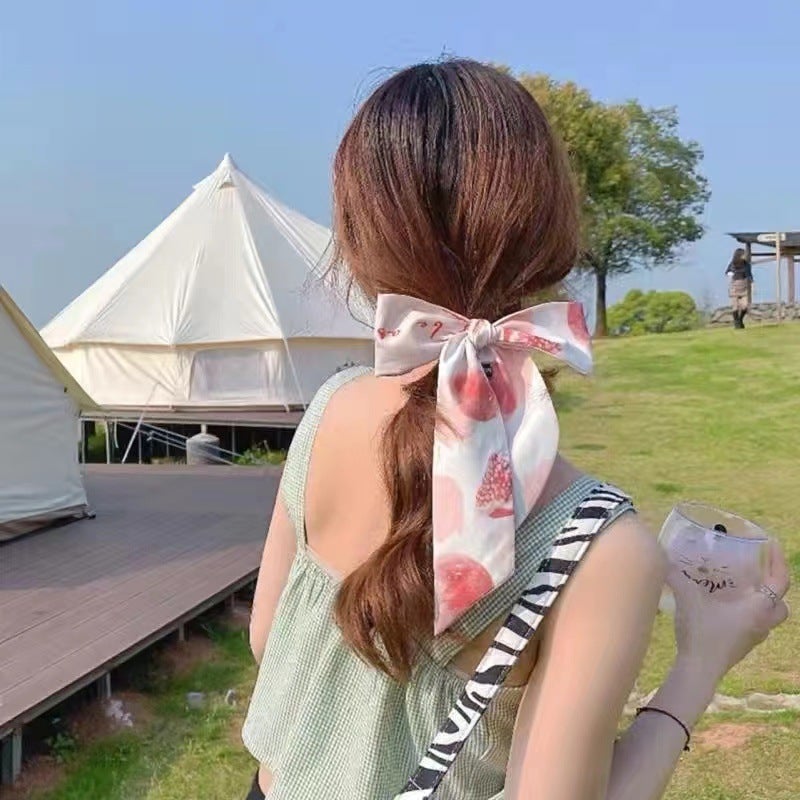 French Silk Scarf Hairband Autumn Retro Thin Tie Headscarf Red pomegranate