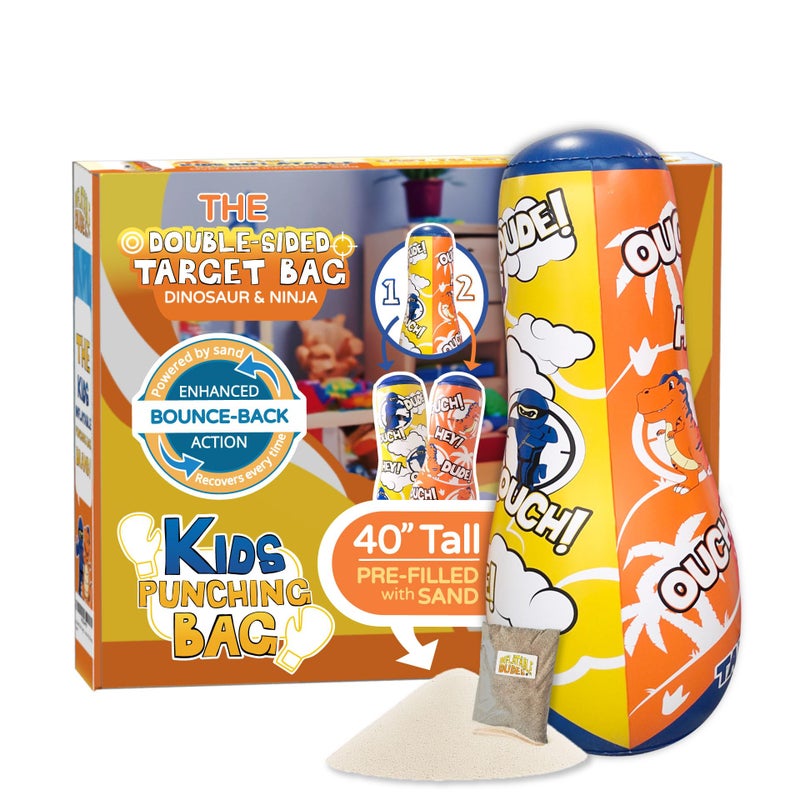 INFLATABLE DUDES Target Bag - Double-Sided - Ninja Dinosaur 40 Inches - Kids Punching Bag | Already Filled with Sand| Bop Bag | Inflatable Bopper | Punching Bag for Kids- (Little Dudes Rex and Nobi) - Image 1