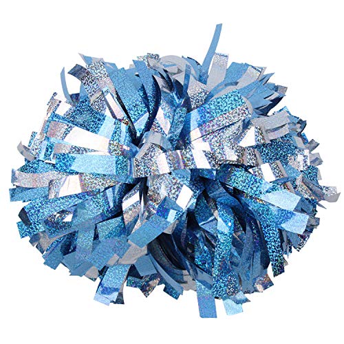 ICObuty ICOCHEER Cheerleading Pom Poms Metalic Holographic Cheerleader 6 inch 1 Pair 2 Pieces (Light Blue Silver) - Image 4