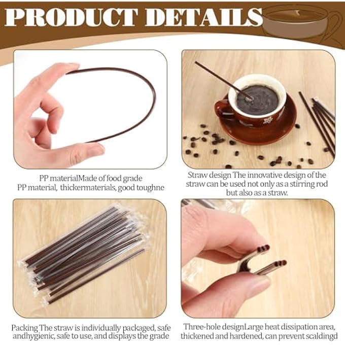 ريحني مقطعات القهوة 100 قطعة من أعواد المشروبات البلاستيكية القابلة للاستخدام مرة واحدة لكوكتيلات القهوة، مستلزمات الحفلات الساخنة الباردة، تصميم 3Hole مغلف بشكل فردي للاستخدام في المقاهي والبار - Image 5