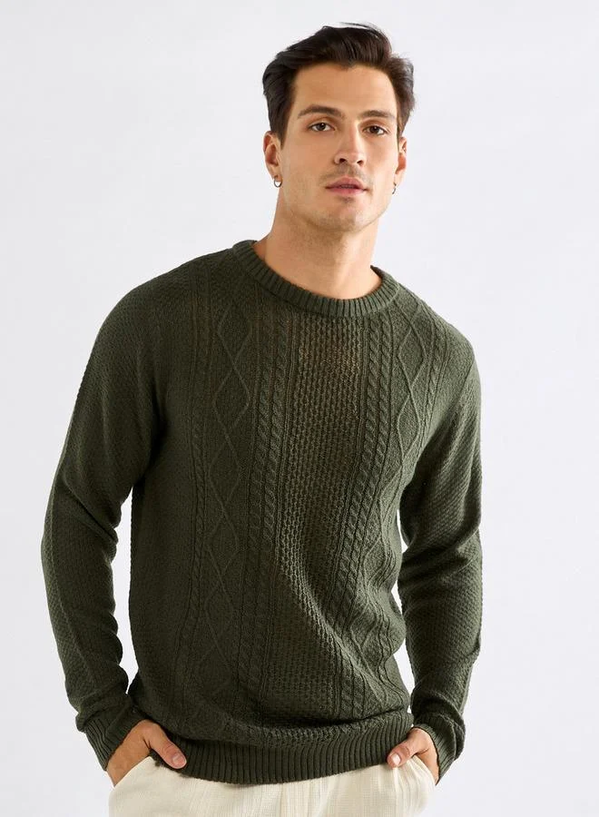 Splash FAV Textured Sweatshirt with Long Sleeves and Crew Neck