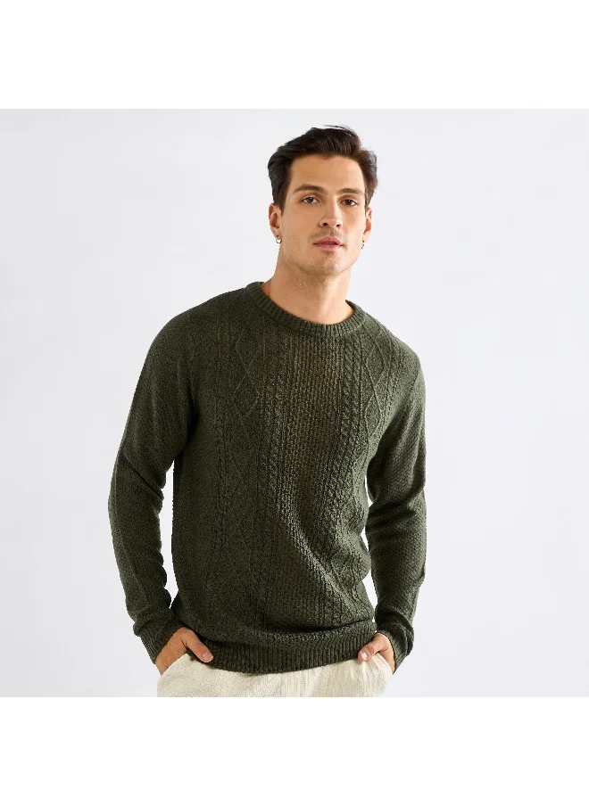 FAV Textured Sweatshirt with Long Sleeves and Crew Neck