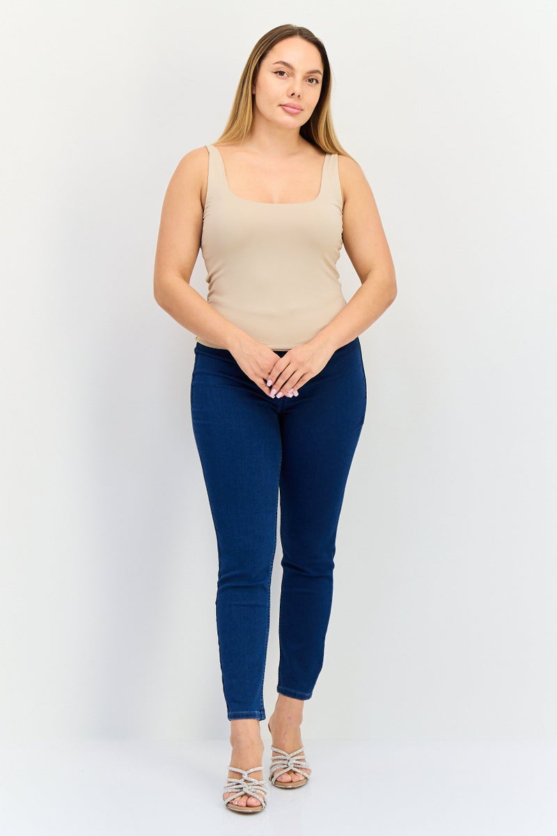 bebe Women Square Neck Sleeveless Solid Tank Top, Beige - Image 4