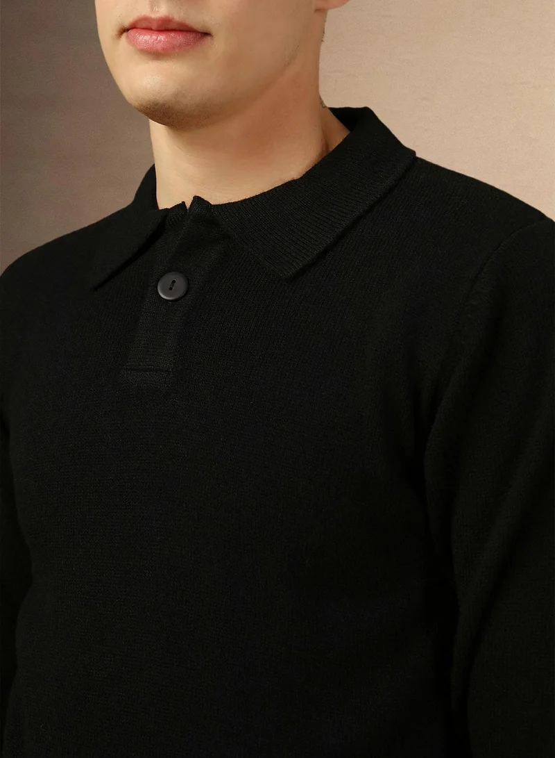 Dennis Lingo Men's Black 100% Acrylic Solid Regular Fit Sweater